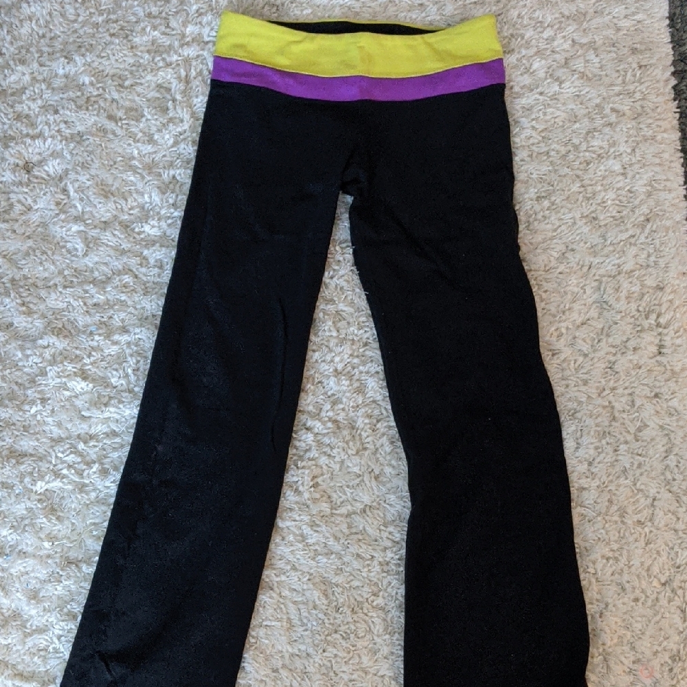 Kids Black Yoga Pants with Yellow and Purple Waistband